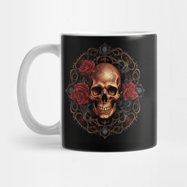 Eternal Beauty: Skull and Rose Illustration in Rococo Realms by UnplainShirt